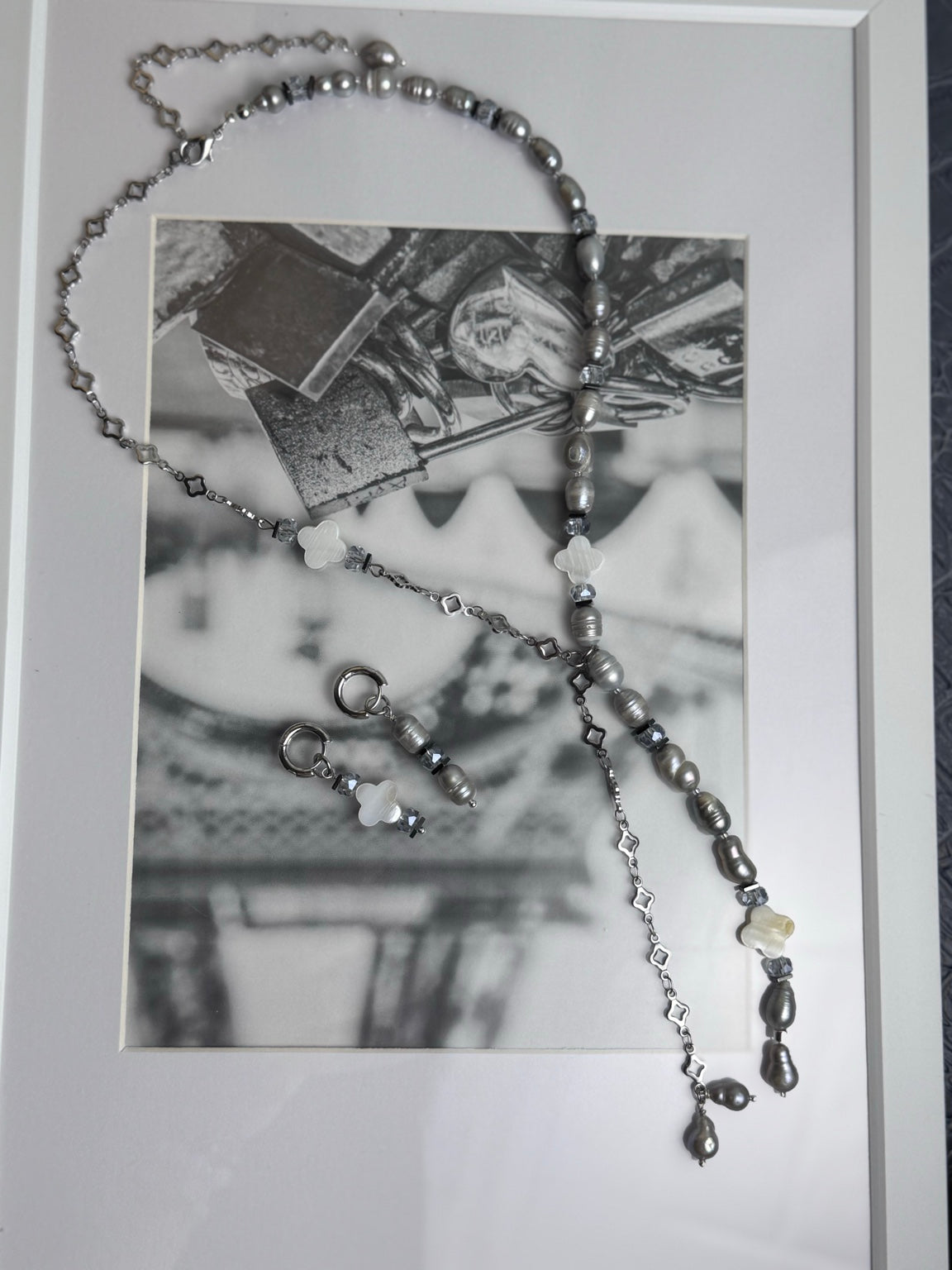 Silver Bloom – One-of-a-Kind Pearl Necklace & Earrings Set
